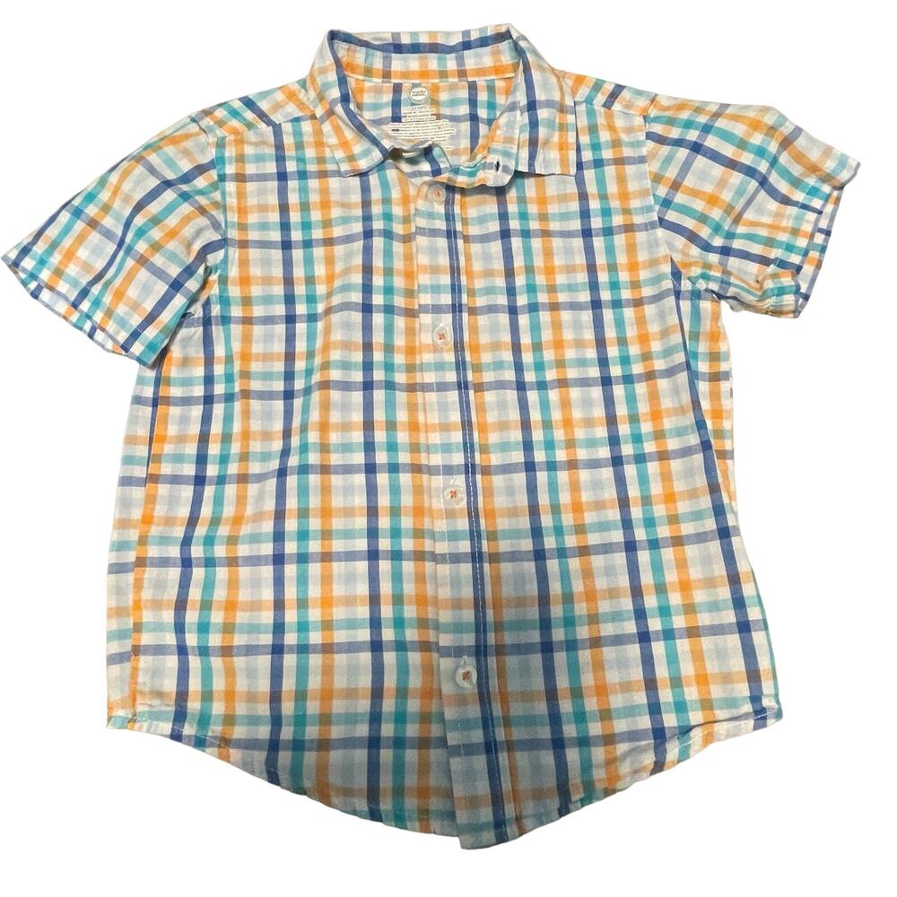 Wonder Nation Blue and Orange Plaid Boys Button Down Shirt 5T